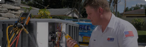Acree Plumbing, Air & Electric technician performing maintenance and repair on an AC unit
