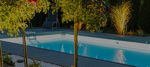 Outdoor pool with lighting on the rim