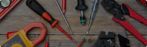 Flatlay of tools an electrician would use