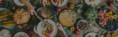 Flatlay of a Thanksgiving dinner spread
