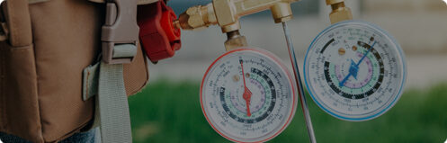 Backpack with HVAC repair maintenance equipment hanging out