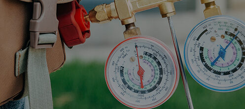 Backpack with HVAC repair maintenance equipment hanging out